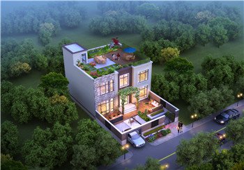 130平方米現(xiàn)代時(shí)尚二層別墅設(shè)計(jì)施工圖及效果圖，平屋頂設(shè)計(jì)