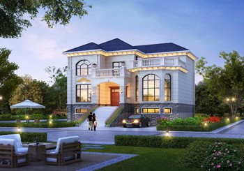 帶地下室（車庫）的二層別墅設(shè)計圖，外觀效果圖時尚美觀