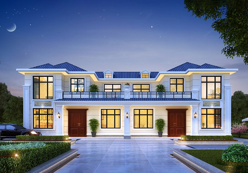 雙拼二層大別墅設計圖，大面寬小進深，讓兄弟永遠不分家