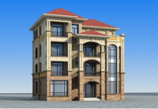 豪華帶露臺的四層別墅設計圖紙，預算50萬