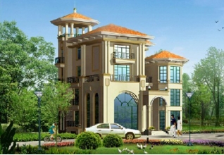 高檔四層帶塔樓歐式別墅設(shè)計(jì)圖紙，帶效果圖