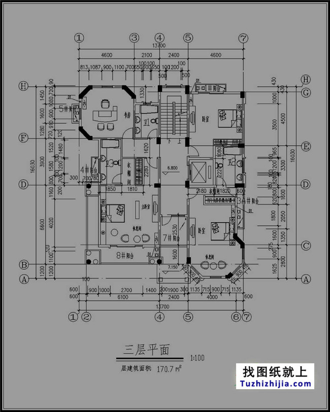高檔四層帶塔樓歐式別墅設(shè)計圖紙