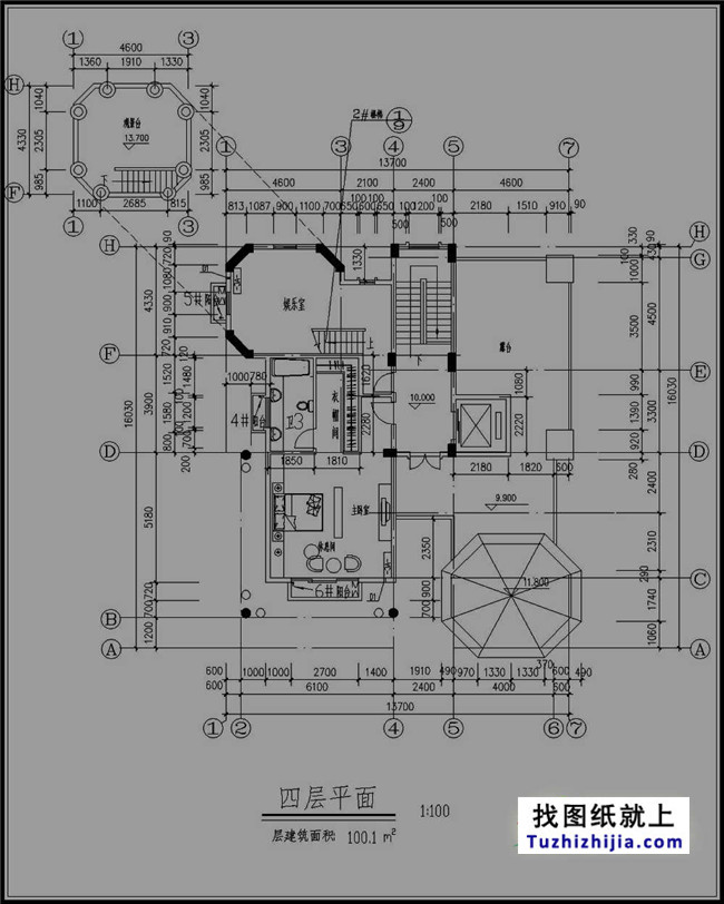 高檔四層帶塔樓歐式別墅設(shè)計圖紙