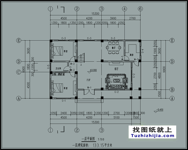 133平方米新農(nóng)村自建二層別墅CAD設(shè)計(jì)圖紙及外觀圖，15x10米