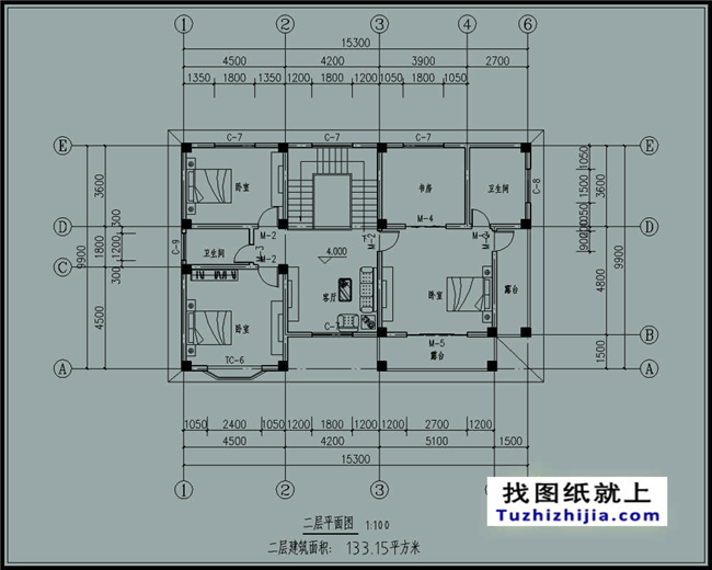 133平方米新農(nóng)村自建二層別墅CAD設(shè)計(jì)圖紙及外觀圖，15x10米