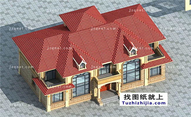 260平方米仿歐式二層別墅設(shè)計(jì)圖紙及效果圖，22X12米