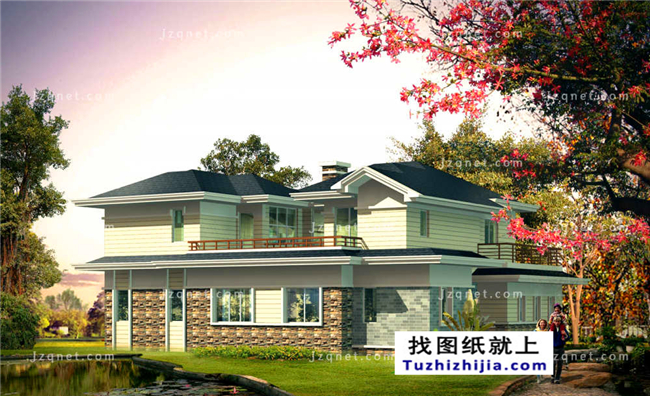 173平方米豪華型二層別墅設(shè)計(jì)圖紙及效果圖大全，15X13米