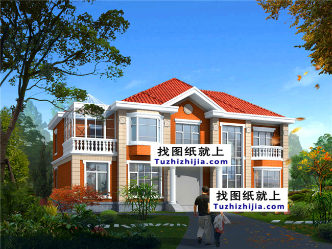  227平方米新農(nóng)村二層自建別墅設計圖紙帶外觀圖，20X11米