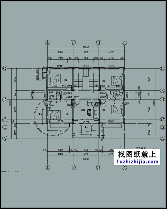 147平方米新農(nóng)村二層別墅設計效果圖及施工圖，12.6米x11.4米