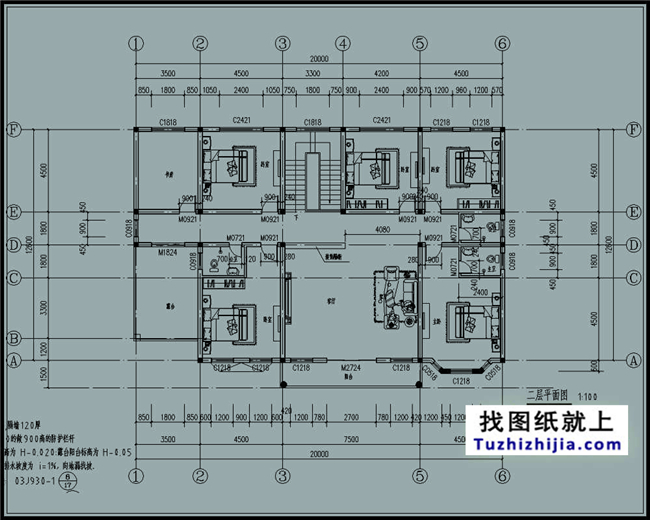 252平方米二層別墅設(shè)計施工圖紙及效果圖，20x13米