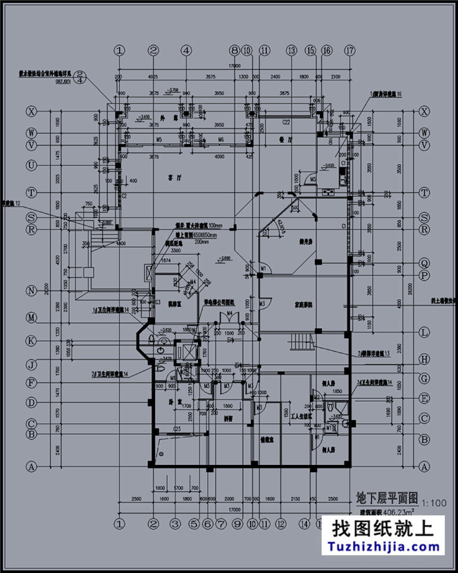 240平方米帶地下室二層豪華別墅施工設(shè)計圖紙，15x20米