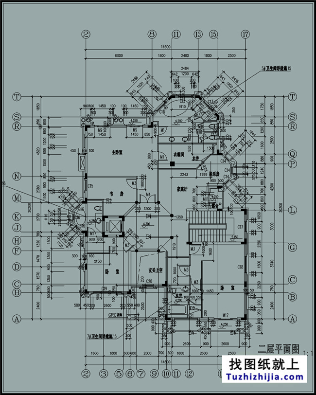 240平方米帶地下室二層豪華別墅施工設(shè)計圖紙，15x20米
