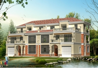 290平方米福建新農(nóng)村三層雙拼建筑設(shè)計圖紙帶外觀圖23.8米x12.2米