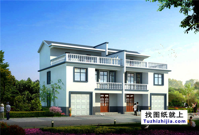 180平方米新農(nóng)村雙拼戶型別墅房屋設計圖紙帶外觀圖,17X11米