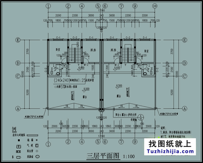 180平方米新農(nóng)村雙拼戶型別墅房屋設計圖紙帶外觀圖,17X11米