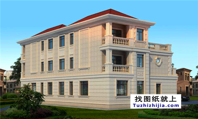 290平方米福建新農(nóng)村三層雙拼建筑設(shè)計(jì)圖紙帶外觀圖,23.8米x12.2米