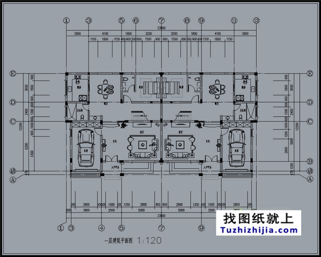 290平方米福建新農(nóng)村三層雙拼建筑設(shè)計(jì)圖紙帶外觀圖,23.8米x12.2米