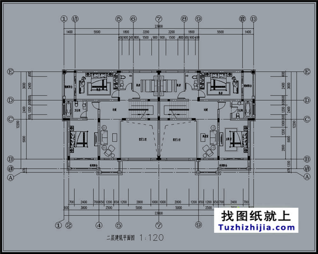 290平方米福建新農(nóng)村三層雙拼建筑設(shè)計(jì)圖紙帶外觀圖,23.8米x12.2米