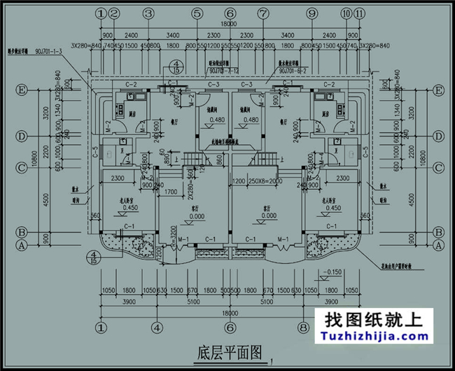 190平方米雙拼樓房設(shè)計(jì)施工圖紙帶外觀，18x11米