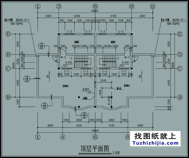 190平方米雙拼樓房設(shè)計(jì)施工圖紙帶外觀，18x11米