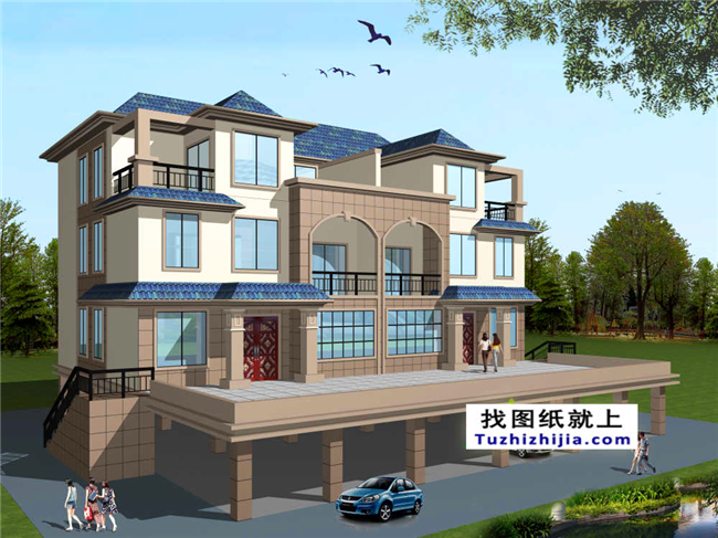  235平方米三層雙拼別墅CAD設(shè)計(jì)圖紙，19x12米