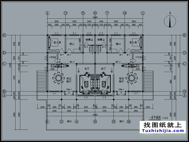  235平方米三層雙拼別墅CAD設(shè)計(jì)圖紙，19x12米