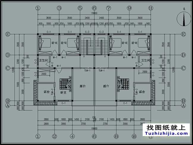  235平方米三層雙拼別墅CAD設(shè)計(jì)圖紙，19x12米