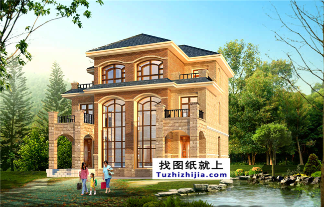 175平方米歐式三層雙拼別墅設(shè)計(jì)施工圖紙及效果圖，12x13米