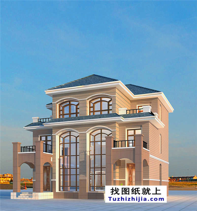 175平方米歐式三層雙拼別墅設(shè)計(jì)施工圖紙及效果圖，12x13米