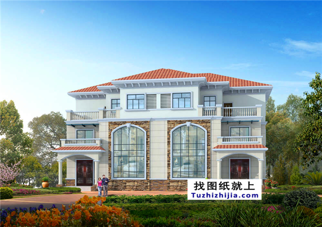 275平方米新農(nóng)村雙拼樓中樓戶型別墅設(shè)計圖紙及效果圖,21X14米