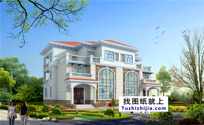 275平方米新農(nóng)村雙拼樓中樓戶型別墅設(shè)計圖紙及效果圖,21X14米