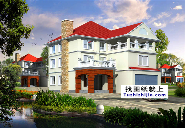 160平方米三層帶車庫別墅設計CAD圖紙及效果圖,12X15米