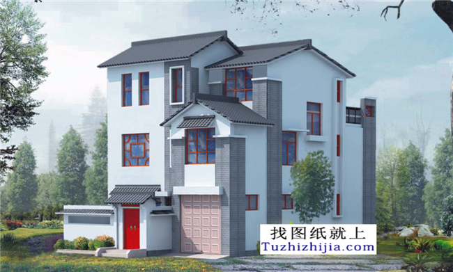 150平方米徽派新農村三層別墅建筑設計圖紙帶外觀,10X15米