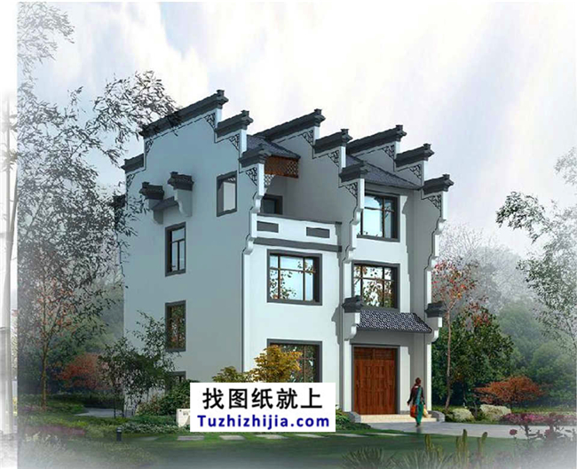 90平方米徽派風(fēng)格三層別墅施工建筑設(shè)計(jì)圖紙大全,9x10米