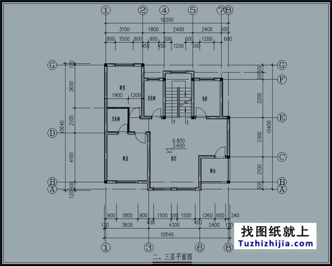100平方米新農村三層別墅CAD設計圖紙,10X10米