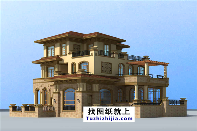 180平方米農(nóng)村三層豪華別墅設(shè)計圖紙及效果圖,17X18米