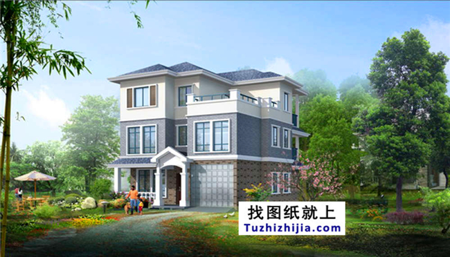 110平方米三層自建別墅設(shè)計建筑圖紙及效果圖,11X11米