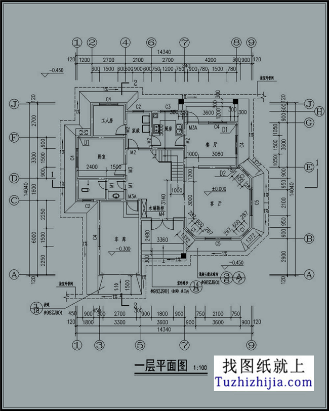 140平方米新農(nóng)村三層別墅自建施工設(shè)計圖，14x14米