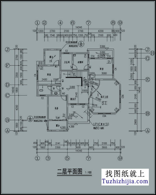 140平方米新農(nóng)村三層別墅自建施工設(shè)計圖，14x14米