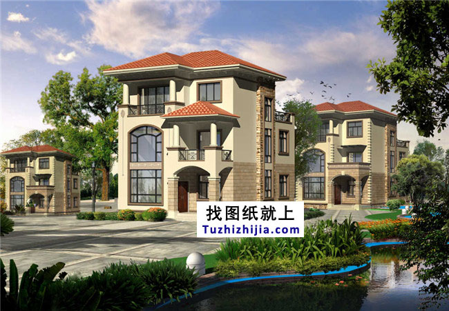 地中海風(fēng)格三層別墅設(shè)計(jì)圖紙，帶外觀效果圖