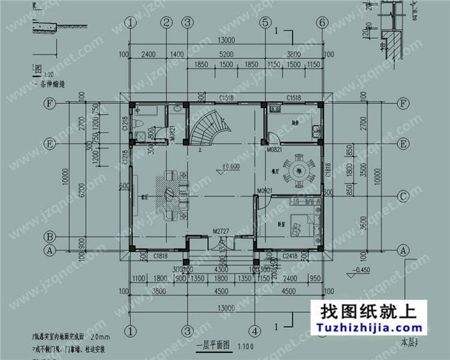 125平方米新農(nóng)村三層自建別墅施工設(shè)計圖，13x10米