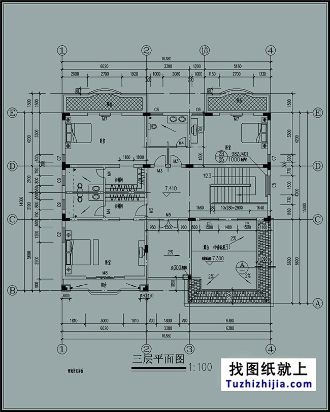 240平方米大氣實(shí)用農(nóng)村三層別墅設(shè)計(jì)施工圖紙,16x15米