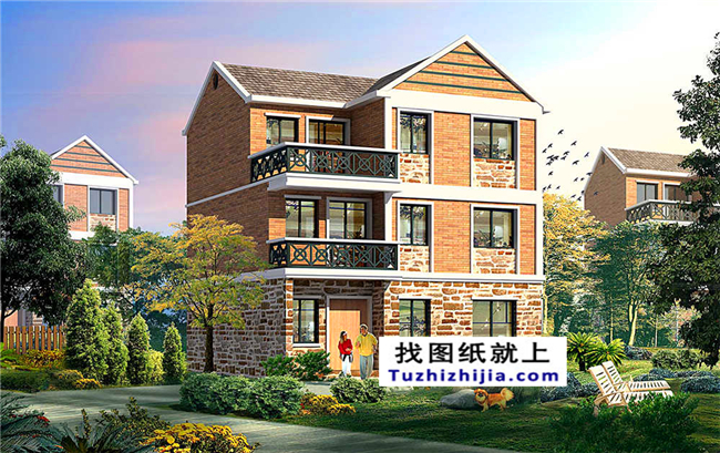 100平方米地中海風格農(nóng)村三層別墅建筑設(shè)計圖紙,10X10米