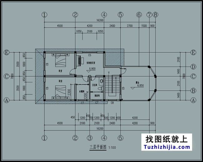 110平方米農(nóng)村三層別墅設(shè)計施工建筑圖紙,16X7米
