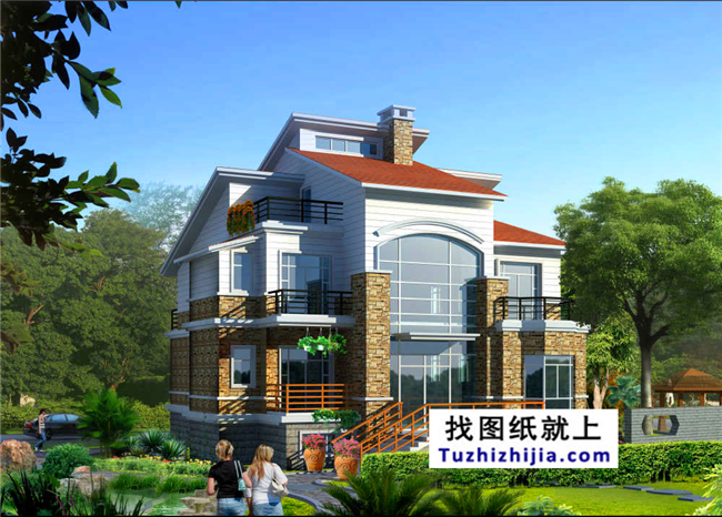 180平方米農(nóng)村三層別墅建筑設(shè)計(jì)圖及外觀圖，13x14米