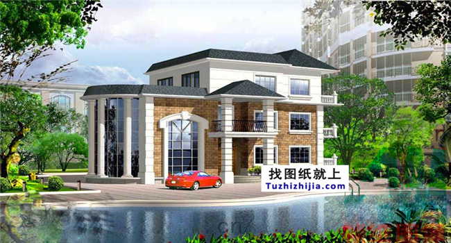 130平方米新農(nóng)村三層別墅建筑施工圖及效果圖,19X9米