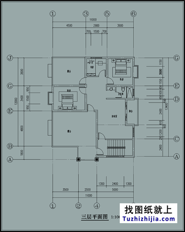 145平方米平屋頂農(nóng)村三層自建別墅設(shè)計(jì)圖紙帶效果圖,11x13米