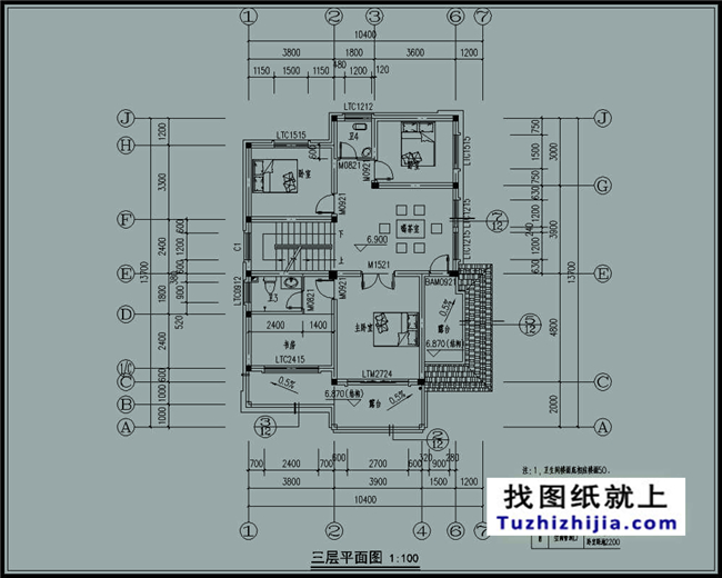 造價(jià)：26萬(wàn)左右新農(nóng)村帶閣樓的三層別墅施工圖紙,10*14米120平方米