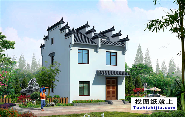 造價(jià)：15萬(wàn),農(nóng)村徽派風(fēng)格三層自建別墅設(shè)計(jì)圖,8X11米90平方米