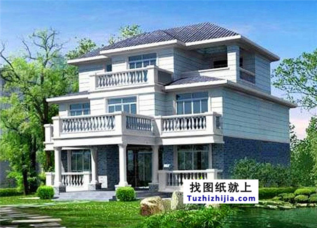 造價(jià):23萬,140平方米農(nóng)村三層別墅建筑圖紙及效果圖，12x10米